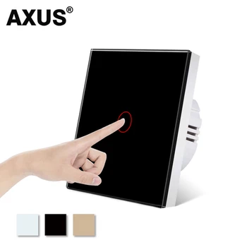 AXUS Touch Switch ES Standarta Baltā Kristāla Stikla Paneļa Slēdzis AC110-250V Led Sienas Apgaismojuma maņu Slēdži Smart 1/2/3 Banda 1 Veids