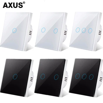 AXUS Touch Switch ES Standarta Baltā Kristāla Stikla Paneļa Slēdzis AC110-250V Led Sienas Apgaismojuma maņu Slēdži Smart 1/2/3 Banda 1 Veids