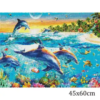 AZQSD Dimanta Krāsošana 5D Delfīnu Cross Stitch Dimanta Izšuvumi Dzīvnieku Rokdarbi Priekšstatu Par Rhinestones Dāvanu, Mājas Dekoru
