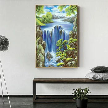 AZQSD DIY Eļļas Glezna, Ko Numuri Ūdenskritums Handpainted Glezniecības Mākslas Krāsošana Ar Numuriem Dekorācijas Mājās Apdares Akrila Krāsas