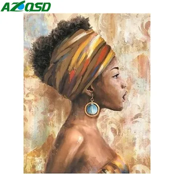 AZQSD Āfrikas Sievietēm, Eļļas Glezna, Ko Numuri Portreta Zīmējums Uz Audekla Dāvanu Attēlu Skaits Gatavotās Telpu Dekorēšana