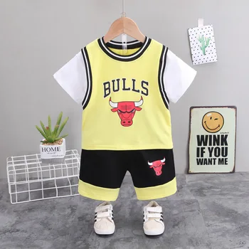 Baby Boy Gadījuma Sporta Apģērbu Komplekts Vasaras Zīdaiņiem un Bērniem, Multiplikācijas filmu Veste Raibs T-krekls+Bikses 2-gabals Toddler Meiteņu Apģērbs