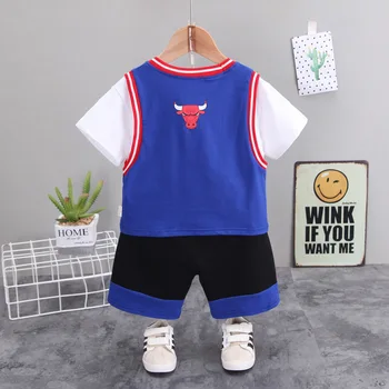Baby Boy Gadījuma Sporta Apģērbu Komplekts Vasaras Zīdaiņiem un Bērniem, Multiplikācijas filmu Veste Raibs T-krekls+Bikses 2-gabals Toddler Meiteņu Apģērbs