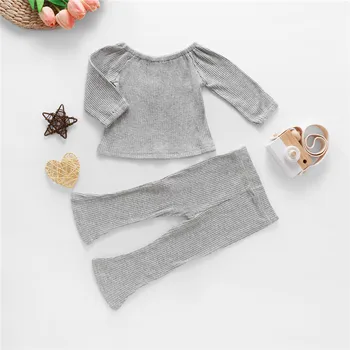 Baby Girl Rudens Apģērbu Komplekti Ribu Kniited Top + Izlīdzināšanu Bikses 6M-4Y Zīdaiņu Toddler Bērniem Gadījuma Cietā Kokvilnas Ribas Trikotāžas Apģērbs