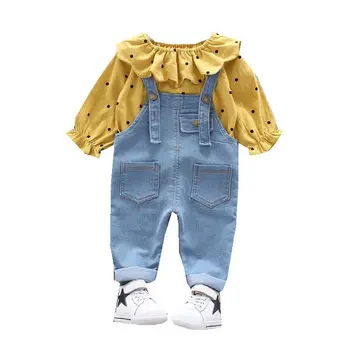 Baby Girl Tērpiem 1-4T Meitene Drēbes Dot garām Piedurknēm Jaunu Modes Top Džinsa Kopumā Meitenes Apģērbu Komplekts Ir 2021. Jaunu Bērnu Apģērbs, Tērps