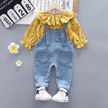 Baby Girl Tērpiem 1-4T Meitene Drēbes Dot garām Piedurknēm Jaunu Modes Top Džinsa Kopumā Meitenes Apģērbu Komplekts Ir 2021. Jaunu Bērnu Apģērbs, Tērps