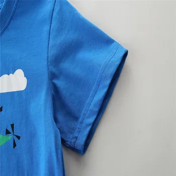 Baby Toddler Meitene Kokvilnas T-krekls Laivu Airplan Drukāt Debesis Zilas Tees Vasaras Īsām Piedurknēm Bērniem Tops 2-7Years Bērnu Drēbes