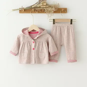 Baby Toddler Meiteņu Drēbes, Uzstādīt Pavasara Ziedu Kokvilnas, Ar Garām Piedurknēm Ar Kapuci Mētelis Topi + Bikses Modes Maz Meitene Apģērbs Apģērbs