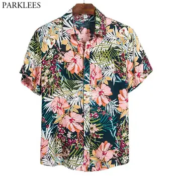 Bailīgs Havaju Salu Pludmales Krekls Vīriešiem Ar Īsām Piedurknēm Ziedu Drukāt Tropu Aloha Krekls Gadījuma Pogu Puse Brīvdienas Apģērbu Chemise