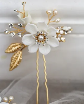 Balto Ziedu Matu Adatas, Līgavas Klipus Zelta Lapu Headpiece Sieviešu Roku Darbs Kāzu Matu Aksesuāri