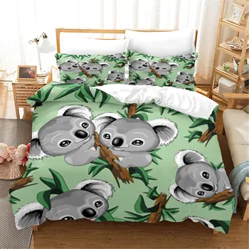Balts Cute Karikatūra Koala Gultas Komplekts Aniaml Sega sedz Ar 2 Spilvendrāna/3PCS Gultas Komplekts Bērnu Bērniem Dāvanu gultas veļa
