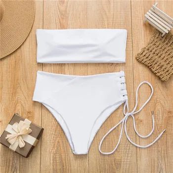 Balts push up peldkostīms ir 2021. Vasaras pludmales sexy bikini noteikts Augsts Viduklis cietā peldēšanas tērps sieviešu peldkostīmi Lenta peldkostīms