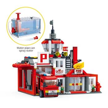 BanBao Fire Station Klasisko Modeli Bloķē Pilsētas Būvniecības Firetruck izsmidzinātā ūdens Ķieģeļi Izglītības Rotaļlietas, Bērnu Dāvanu