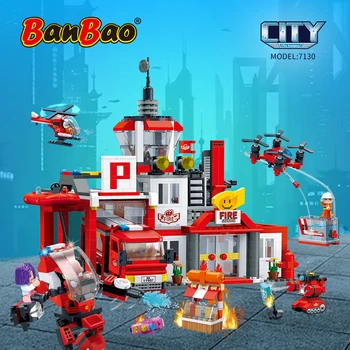 BanBao Fire Station Klasisko Modeli Bloķē Pilsētas Būvniecības Firetruck izsmidzinātā ūdens Ķieģeļi Izglītības Rotaļlietas, Bērnu Dāvanu