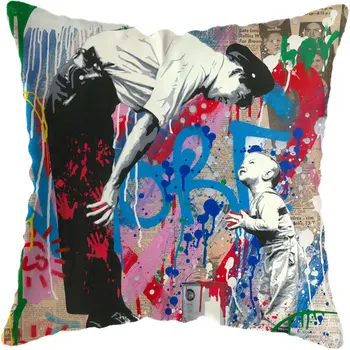 Banksy Ielu Grafiti Mākslas Īsās Plīša Spilvenu, Ar Pildījumu, Dekoratīvā Spilvendrāna Mest Spilvens Mājas Dekori Dīvāns 45x45cm