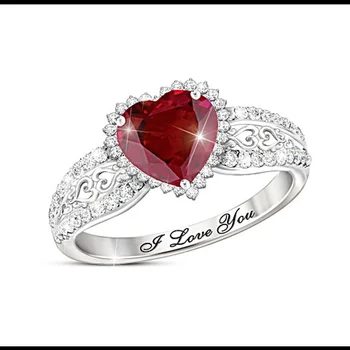 BAOSHINA Romantisks sirdsveida Red Crystal White Zircon angļu Alfabēta Kāzu Saderināšanās Gredzenu Sieviešu Rotaslietas