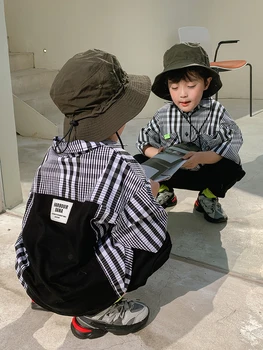 BB Bērnu Apģērbu Zēna Īss Piedurknēm Krekls Ir 2021. Vasaras Bērnu korejiešu Stila Gadījuma Kokvilnas Pleds Modes Krekls