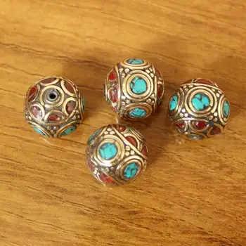 BD232 Roku darbs Tibetas Misiņa Krāsains Akmens 17 mm Apaļas Pērles Rotas, Aksesuāri, Krelles, lai Padarītu Kaklarota, Aproce 4 Krelles Daudz