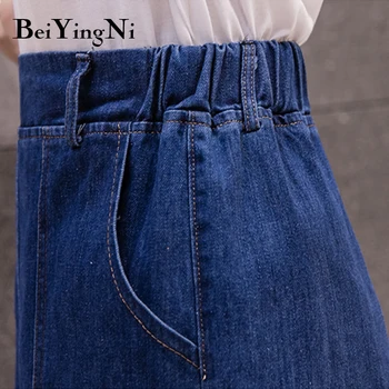 Beiyingni Blue Jeans Svārki Sieviete, Liela Izmēra korejas Augsti Elastīgs Viduklis Džinsa Saia Elegants Vintage Streetwear Faldas Kovbojiem S-5XL