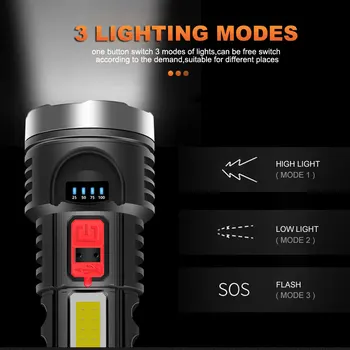 Bezmaksas Piegāde USB Uzlādējams Mini Lukturītis LED Četru kodolu 18650 Akumulatoru, Mazās Pārnēsājamās Lāpu, Laternu 6