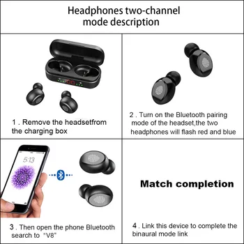 Bezvadu Austiņas Bluetooth 5.0 Austiņas 9D Bass Stereo Ūdensizturīgs Bluetooth Earbuds, Austiņas ar Mikrofonu Uzlādes Kaste