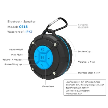 Bezvadu Bluetooth Skaļruni Stereo Bass Portatīvo Āra Skaņas Lodziņā Iebūvēts Mikrofons Trieciena Izturība IPX7 Ūdensizturīgs Skaļrunis