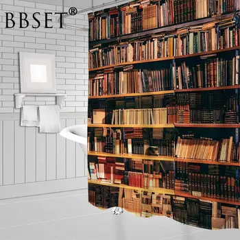 Bibliotēkas Dušas Aizkars Retro Grāmatu Gadījumā ar Grāmatu Plaukts Modelis, Ūdensnecaurlaidīga Multi-izmērs Cortin De Bano Vannas istaba Dekori