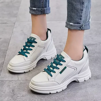 Bieza soled sporta kurpes ar augstu iekšējo ādas mazas baltas kurpes sieviešu sporta apavi studentu universāls sieviešu vienotā apavi