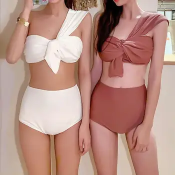 Bikini Divu gabals Viegli Valkāt Poliestera Meitene Sexy Sadalīt Peldkostīmi Brīvdienas Bikini divdaļīga Sexy Sadalīt 2021