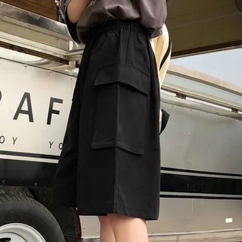 Bikses Sieviešu pusgarās Kabatas Plaša kāju Vasaras Kravas Safari stila Zaudēt Unisex BF Streetwear Sieviešu Ikdienas Modes Vintage New