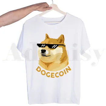 Bitcoin Cryptocurrency Mākslas Dogecoin Uz Mēness T-krekls Vīriešiem ar Īsām Piedurknēm Vīriešiem, Topi, T Krekls, Vīriešu Balts T Krekls, Sieviešu t-veida