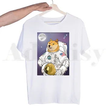 Bitcoin Cryptocurrency Mākslas Dogecoin Uz Mēness T-krekls Vīriešiem ar Īsām Piedurknēm Vīriešiem, Topi, T Krekls, Vīriešu Balts T Krekls, Sieviešu t-veida