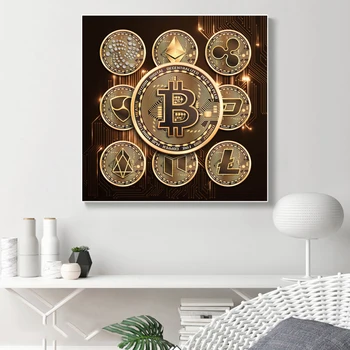 Bitcoin Kanvas Glezna Mūsdienu Biroja Luksusa Sienas Mākslas Izdrukas, Plakāti Ziemeļvalstu Minimālisma Dzīvojamā Istaba Mājas Apdare Bildes