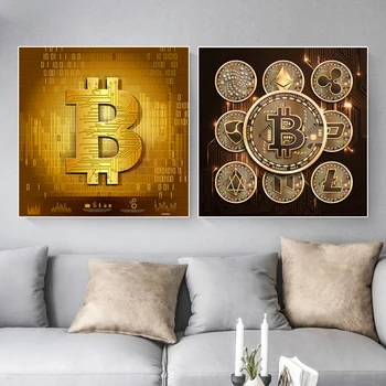 Bitcoin Kanvas Glezna Mūsdienu Biroja Luksusa Sienas Mākslas Izdrukas, Plakāti Ziemeļvalstu Minimālisma Dzīvojamā Istaba Mājas Apdare Bildes