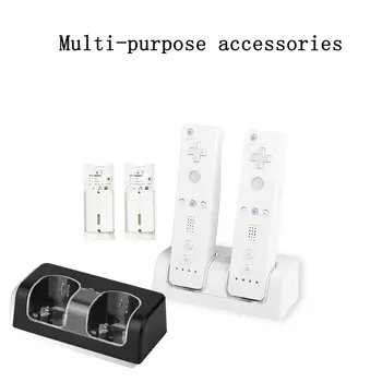 Black & White lielu Ietilpību 2 x 2800mAh Akumulators Pack ar Dual Lādētāju Doks Stāvēt Stacijas Wii Tālvadības pults