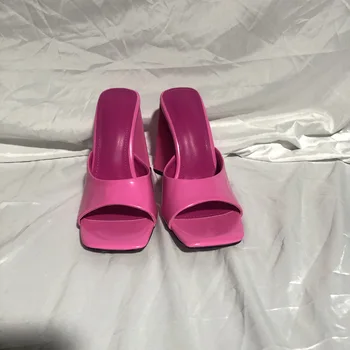 Bloķēt Super Augstiem Papēžiem, Sieviešu Mūļi Ir 2021. Atvērtu Purngalu Konfektes Krāsa Zaļa Roze, Sarkana Sexy Puse Čības Naktsklubs Retro Apavu Modes