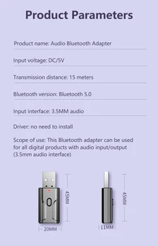 Bluetooth 5.0 Audio Raidītājs Uztvērējs, USB Adapteris TV PC Automašīnas AUX Runātājs 