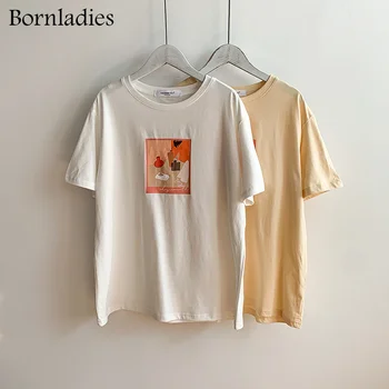 Bornladies Vasaras T-krekls ir 2021. O-veida kakla Abstraktās Mākslas Drukāšanas Topi ar Īsām Piedurknēm Mīksti Kokvilnas T-krekls Sievietēm Šiks Meitenes Harajuku Tee