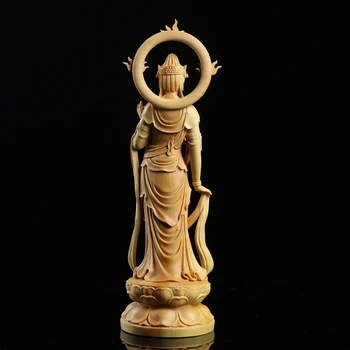 Boxwood 15 21 24cm Guanyin Skulptūru Koka Griešanai Budas Statuja Mājas Dekoru