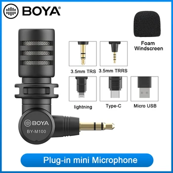 BOYA AR-M100 3.5 mm TRS Plug-in Miniatūru Mikrofonu Canon Nikon Sony Panasonic Digitālā spoguļkamera Videokameru Audio Ieraksti