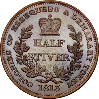 Britu Kolonija Demerara Essequibo 1/2 Stiver Džordžs III 1813 Sarkanā Vara Monētu Kopijas