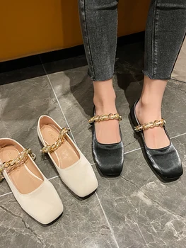 Britu retro dāmas vienas vasaras kurpes jaunas Mary Jane dekoratīvie metāla kājām dzīvoklis seklās ikdienas apavi modes vienkārša.