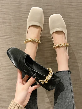 Britu retro dāmas vienas vasaras kurpes jaunas Mary Jane dekoratīvie metāla kājām dzīvoklis seklās ikdienas apavi modes vienkārša.
