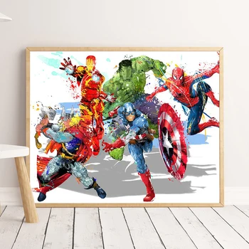 Brīnums Akvarelis Supervaronis Sienas Mākslas Audekls Drukāt Krāsošana Avengers Filmas Plakāts, Bērnu Istabu, Mājas Dekoru Ziemeļu Sienas Cuadros