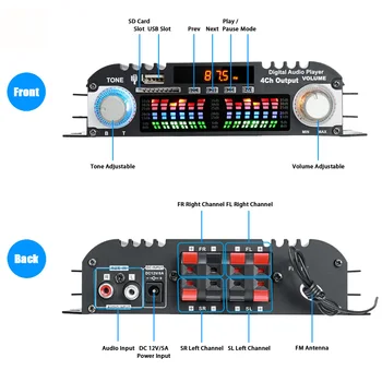 BT-998 12V/220V HIFI Audio Pastiprinātājs ar LCD Displeju ClassD Jauda Amplificador bluetooth Radio Auto Mājās Super Skaļrunis FM, USB, SD