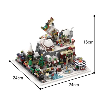 BuildMoc Pilsētas Ziemas Wonderland Ciemata Arhitektūra, Ielas, Celtniecības Bloki KM Pilsētas Skatīt Mājas Modelis Ķieģeļu Rotaļlietas Bērniem