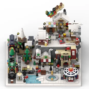 BuildMoc Pilsētas Ziemas Wonderland Ciemata Arhitektūra, Ielas, Celtniecības Bloki KM Pilsētas Skatīt Mājas Modelis Ķieģeļu Rotaļlietas Bērniem
