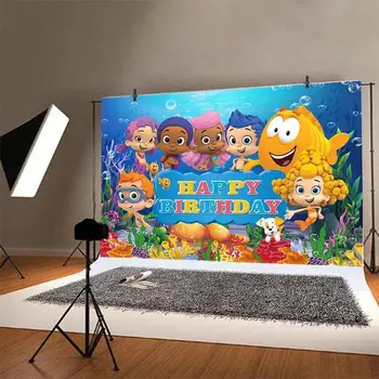 Burbulis Guppies Fons Bērnu Dušas Okeāna Happy Birthday Party Zemūdens Pasauli Karikatūra Fotogrāfijas Fona Foto Studija