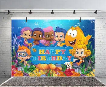 Burbulis Guppies Fons Bērnu Dušas Okeāna Happy Birthday Party Zemūdens Pasauli Karikatūra Fotogrāfijas Fona Foto Studija