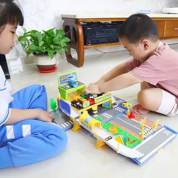 Bērniem Dzelzceļa Sacīkšu Trase Spēlēt Uzstādīt Izglītības DIY Līkumu Elastīgu Mehāniskās Piedzīvojumu Trase Bloks Auto Rotaļlietas Bērniem